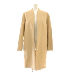 リネン混 ノーカラーコート ロング 38 ベージュ /AT OS