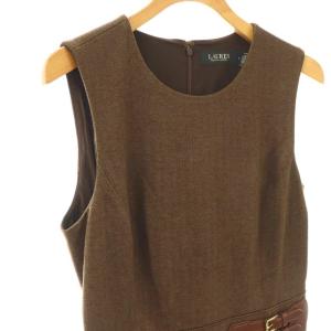 LAUREN RALPH LAUREN ベルトデザイン ノースリーブ ワンピース ロング 4 ブラウン /HK OS