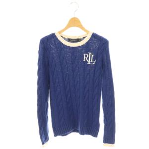 ロゴ刺繍 ケーブルニット セーター 長袖 XS ネイビー /HK OS