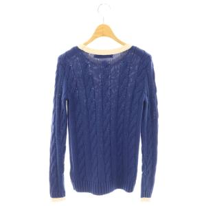 LAUREN RALPH LAUREN ロゴ刺繍 ケーブルニット セーター 長袖 XS ネイビー /HK OS