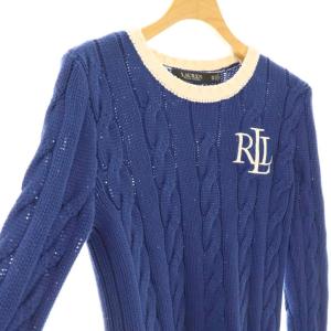 LAUREN RALPH LAUREN ロゴ刺繍 ケーブルニット セーター 長袖 XS ネイビー /HK OS
