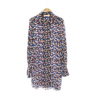 シルク 総柄 シャツワンピース 膝丈 長袖 4 マルチカラー /HK OS