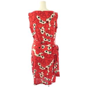 DIANE von FURSTENBERG 総柄 ノースリーブワンピース シルク 4 レッド ホワイト ブラック /ES OS