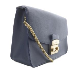 FURLA メトロポリス チェーンショルダーバッグ レザー 青 ブルー /SR