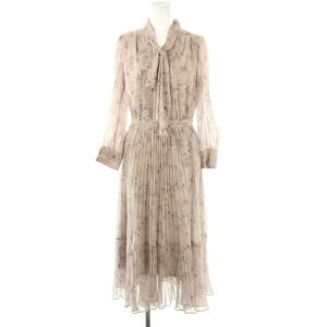 7分袖ボウタイプリーツワンピース ロング 0 ピンク /HK OS