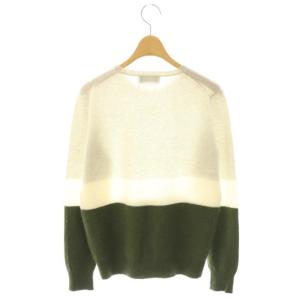 MORABITO ブラン BLANC 装飾バイカラーカシミヤクルーネックニット セーター 38 ライトグレー オフホワイト