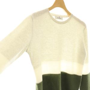 MORABITO ブラン BLANC 装飾バイカラーカシミヤクルーネックニット セーター 38 ライトグレー オフホワイト