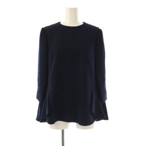 裾フリルブラウス 七分袖 38 紺 ネイビー /AT OS