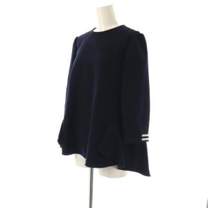 BORDERS at BALCONY 裾フリルブラウス 七分袖 38 紺 ネイビー /AT OS