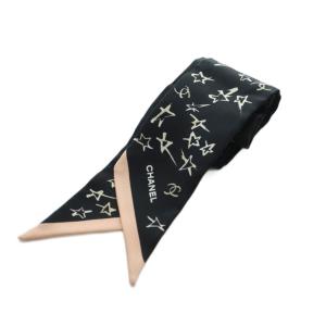 22C リボンスカーフ ツイリー ココマーク シルク ブラック