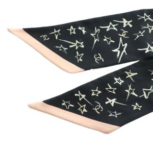 CHANEL 22C リボンスカーフ ツイリー ココマーク シルク ブラック