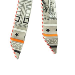 HERMES ツイリードールキャンディ パリステーション スカーフ シルク 総柄 グレージュ 黒 ブラック 白 ホワイト