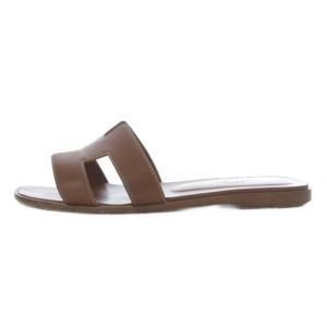 HERMES オラン サンダル レザー 37.5 ブラウン PE021056Z