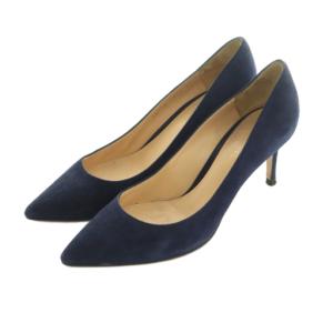 パンプス ポインテッドトゥ ピンヒール スエード 37 24.0cm ネイビー 紺色 26770 /MI