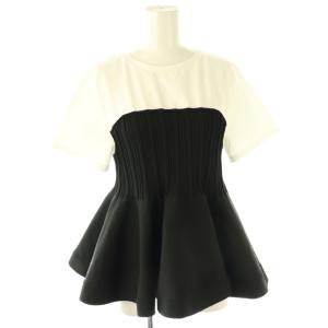 25SS ニット切替ペプラムカットソー 半袖 2 ブラック ホワイト /DF OS