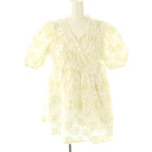 フローラルカシュクールトップス ブラウス 半袖 チュニック丈 M 白 ホワイト /AT OS