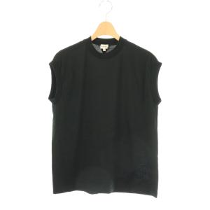 コットンクルーネック刺繍ノースリーブTシャツ カットソー F 黒 ブラック /AT OS