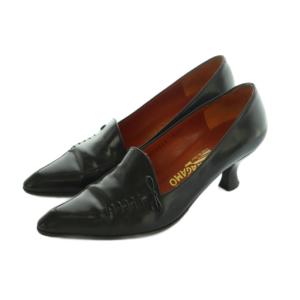 MALINDI パンプス ポインテッドトゥ レザー レースアップデザイン 5 22.5cm 黒 ブラック