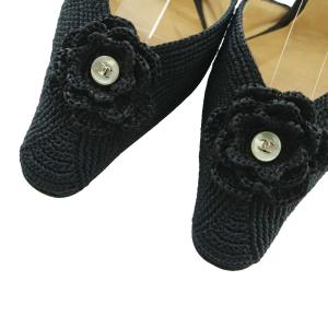 CHANEL カメリア スリングバッグサンダル 34.5 21.5cm 黒 ブラック 94305 /MI OS