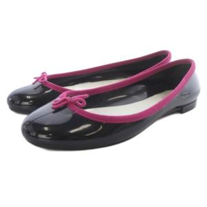 エナメル バレエシューズ 38 24.7cm 黒 ブラック ピンク /SR