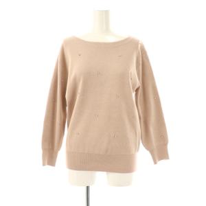 25SS ビジューシャイニープルオーバー ニット カットソー 七分袖 ラインストーン 2 M ピンク /AQ