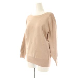 JUSGLITTY 25SS ビジューシャイニープルオーバー ニット カットソー 七分袖 ラインストーン 2 M ピンク /AQ