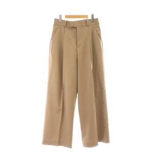 25SS 洗える エステルツイルストレッチスラックスパンツ ワイド ストレート 40 ベージュブラウン