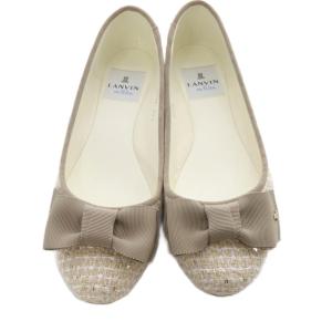 LANVIN en Bleu リボン フラットパンプス 22.5cm ベージュ /SR