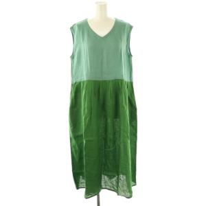 バイカラー ノースリーブ ワンピース ロング グリーン /HK OS