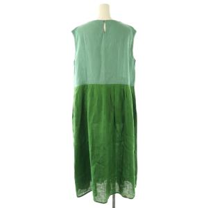 fog linen work バイカラー ノースリーブ ワンピース ロング グリーン /HK OS