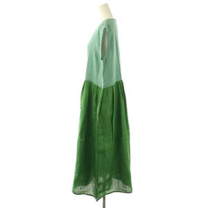 fog linen work バイカラー ノースリーブ ワンピース ロング グリーン /HK OS