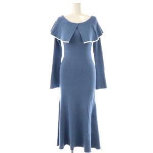 23SS ビッグカラーニットワンピース F ライトブルー オフホワイト /DO OS