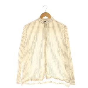 ストライプ柄長袖シャツ リネン混 36 ベージュ 黒 ブラック シワ加工 /CX OS