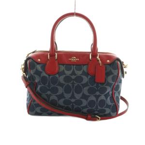 シグネチャー 2way ハンドバッグ ショルダーバッグ バイカラー レッド 赤 ブルー 青 F37251