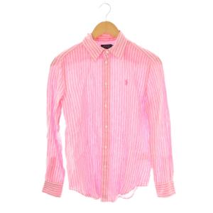 リネン ストライプ シャツ ポニー刺繍 XS ピンク 白 /CX OS