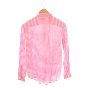 RALPH LAUREN リネン ストライプ シャツ ポニー刺繍 XS ピンク 白 /CX OS