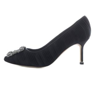 MANOLO BLAHNIK 25SS HANGISI FMC パンプス サテン ビジュー 37 ブラック