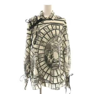 総柄リボン変形シャツ 長袖 2 オフホワイト ブラック /DF OS SH