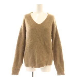 ヘアリー畦Vネック ニット セーター プルオーバー モカブラウン /CX OS SH