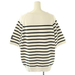 Drawer 16Gコットンダブルフェイスボーダーニット カットソー 五分袖 ホワイト ブラック /DO OS