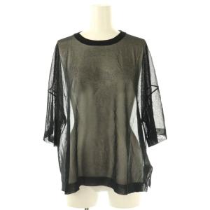 Sheer T-shirt カットソー ニット 五分袖 ブラック /HK OS