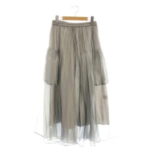 シャンブレー オーガンザ ポケット スカート ロング フレア グレー /DF OS