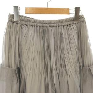 UNITED ARROWS シャンブレー オーガンザ ポケット スカート ロング フレア グレー /DF OS