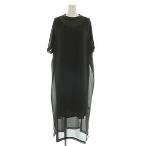 シフォンレイヤード ドルマンスリーブ ワンピース ロング 半袖 シアー インナー付 F ダークグレー /MY