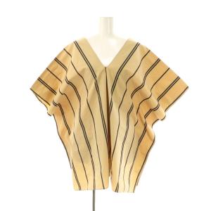 ストライプスクエアブラウス フレンチスリーブ プルオーバー コットン XS ベージュ 黒 /NR OS