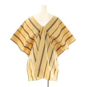 JIL SANDER ストライプスクエアブラウス フレンチスリーブ プルオーバー コットン XS ベージュ 黒 /NR OS