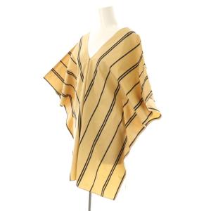 JIL SANDER ストライプスクエアブラウス フレンチスリーブ プルオーバー コットン XS ベージュ 黒 /NR OS