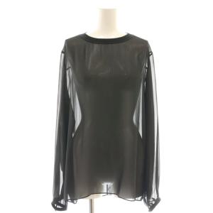 24AW シアーシフォン リブネックブラウス ブラック 黒 /DF OS