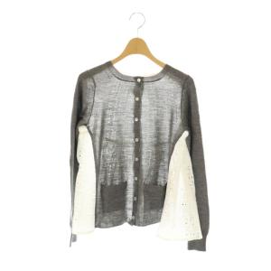 バックハートレース切り替えニットカーディガン 2 グレー ホワイト /ES OS