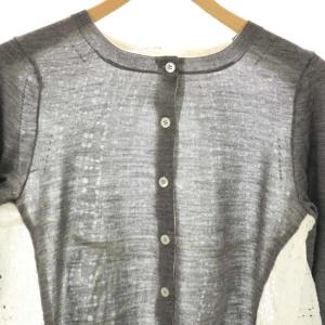sacai luck バックハートレース切り替えニットカーディガン 2 グレー ホワイト /ES OS